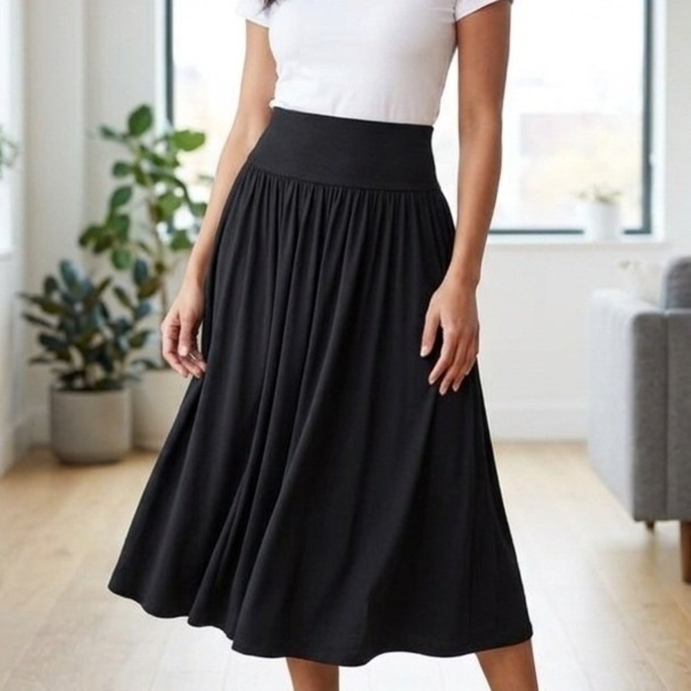 Ficerd Black Maxi Skirt High Waisted Fold Over Waist Jersey XXL New